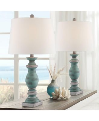Patsy Country Cottage Table Lamps 26 1/2" High Set of 2 Table Top Dimmers Fabric Drum Shade for Living Room House Home