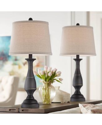 Ben Rustic Farmhouse Table Lamps 25" High Set of 2 Dark with Table Top Dimmers Linen Drum Shade for Bedroom Living Room Home