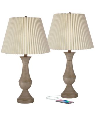 Avery Traditional Table Lamps 25" High Set of 2 Faux Wood with USB Charging Port LED Touch On Off for Living Room Home Desk