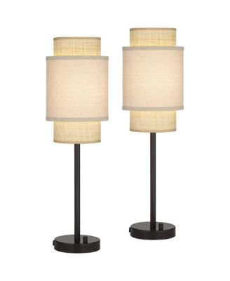 Tull 27" Tall Modern Table Lamps Set of 2 USB Port AC Power Outlet Living Room Charging Tan Tiered Shade