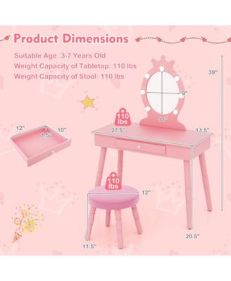 Kids Vanity Set with LED Lighted Mirror and Adjustable Brightness