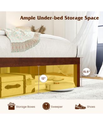 Metal and Wood Platform Bed Frame with Headboard and Retro Headboard