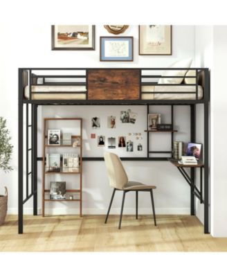 Loft Bed with Safety Guardrails and Ladder