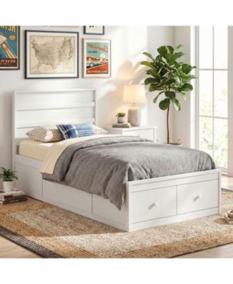 Twin Solid Wood Platform Bed Frame with Storage Drawers and Headboard