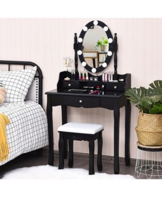 Oval Mirror Makeup Vanity Set with 10 LED Dimmable Bulbs and 3 Drawers