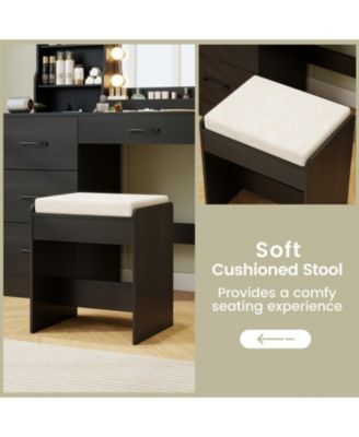 Makeup Vanity Desk and Stool Set with LED Lighted Mirror and Charging Station