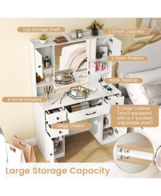 Makeup Vanity Desk with LED Lighted Mirror and Built-In Charging Station