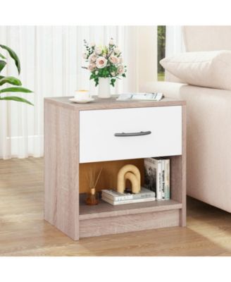 Compact Bedside Table with Drawer and Open Storage Shelf
