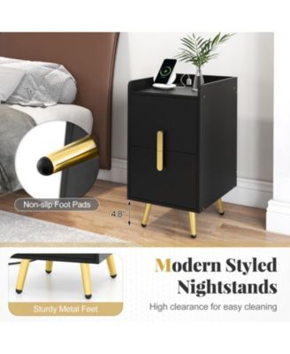 Nightstand with 2 Drawers and USB Charging Ports