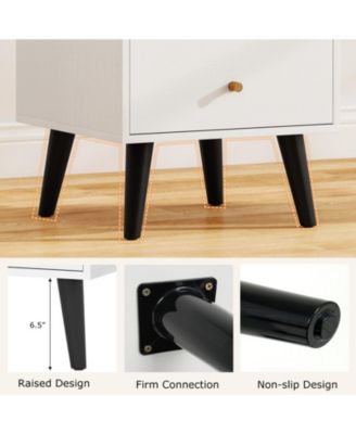 Mid-Century Modern 2-Drawer Nightstand with Golden Knobs