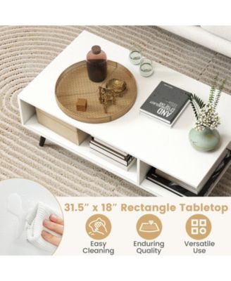 31.5 in Mid-Century Modern 2-Tier Coffee Table with Open Compartments