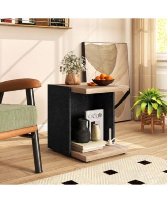 16.5 in Mid-Century 2-Tier End Table with Open Storage Shelf, Oak