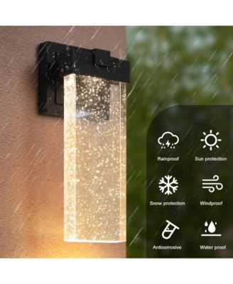 2-Pack Outdoor Wall Light Fixture, Weatherproof LED Wall Sconce with Bubble Crystal and Light Sensor - 12W Per Lamp