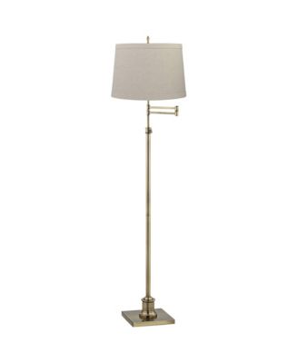 Modern Floor Lamp Adjustable Swing Arm 70" Tall Antique Brass Burlap Drum Shade for Living Room Reading Bedroom Office