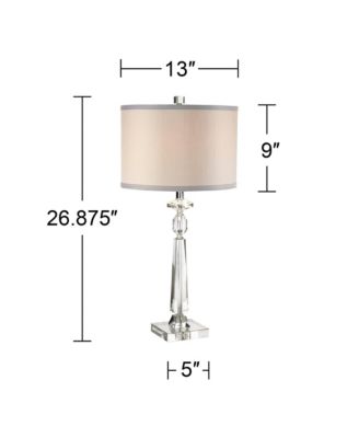 Traditional Glam Table Lamp with USB Charging Port 26.5" High Crystal Column  Drum Shade Living Room Bedroom House