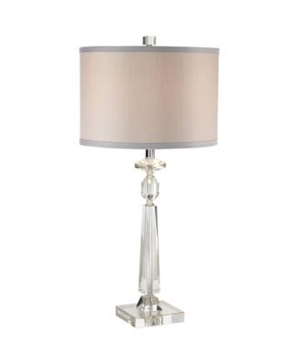 Traditional Glam Table Lamp with USB Charging Port 26.5" High Crystal Column  Drum Shade Living Room Bedroom House