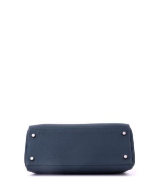 Kelly 28 Handbag Green Clemence with Palladium Hardware