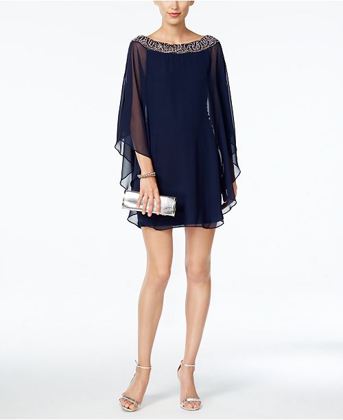 XSCAPE Embellished Chiffon Cape-Overlay Dress, Regular ...