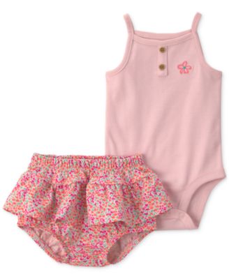 Baby Girls' Floral Sleeveless Top & diaper cover, 2-Piece Set