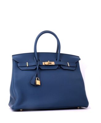 Birkin 35 Handbag Blue Clemence with Gold Hardware