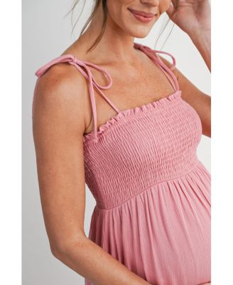 Maternity Smocked Wide-Leg Jumpsuit with Tie Shoulders and Side Slit