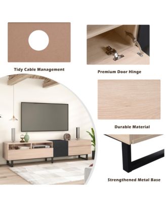 Modern TV Stand for 80'' TV, Wooden Entertainment Center with Double Storage Space and  Drop Down Door, Media Console Table for Living Room