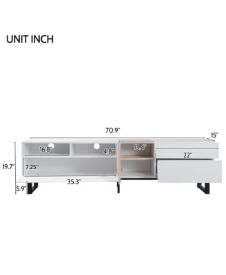 Modern Wooden Media Console for 80 Inch TVs, Entertainment Center with Dual Storage and Drop Down Door, TV Stand for Living Room