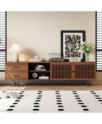 78 inch TV Stand for TVs, Walnut Media Console Table, Entertainment Center with Deep Drawers and Cable Management for Living Room