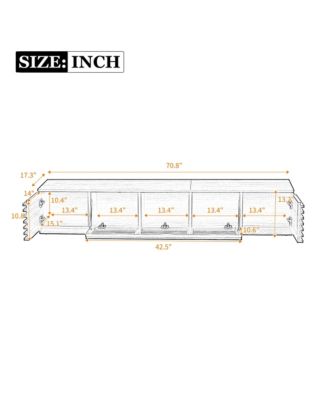 70 Inch Modern TV Stand for TVs, Media Console with Fluted Details, Flip-Down Center Door and Side Cabinets for Living Room