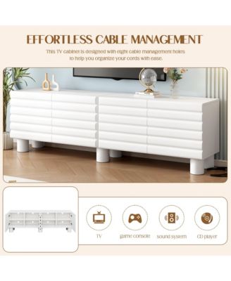 Wavy Door TV Stand for TVs , Modern Media Console Table with 4 Storage Cabinets and Adjustable Shelves for Living Room