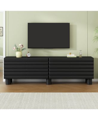 Modern Wavy Door Media Console for 75-Inch TVs, Sleek Entertainment Center with 4 Storage Cabinets and Adjustable Shelves for Living Room