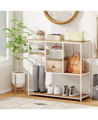 40 in Console Table with Fabric Drawer and 4 Staggered Open Shelves