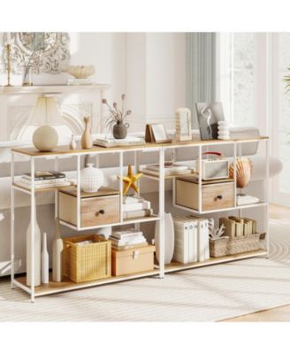 40 in Console Table with Fabric Drawer and 4 Staggered Open Shelves