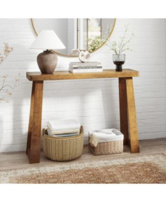 43 in Solid Rubber Wood Narrow Console Table with 2 in Thick Tabletop