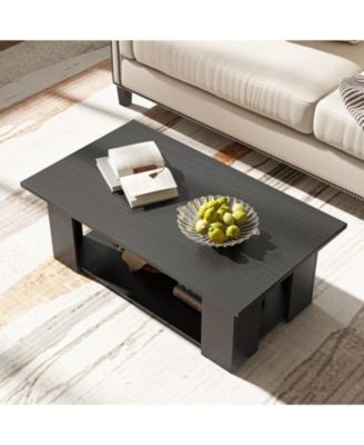 41 in Modern 2-Tier Rectangular Coffee Table with Open Storage Shelf