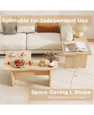 Modular L-Shaped Coffee Table Set of 2 with Multiple Configurations
