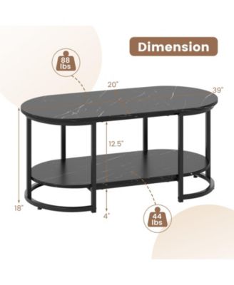 39.5 in Faux Marble 2-Tier Coffee Table with Metal Frame