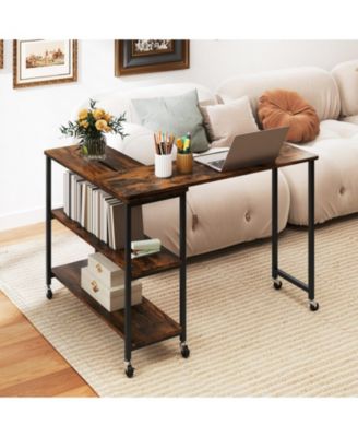 360-Degree Rotating Sofa Side Table with Wheels and Storage, 40-60 in