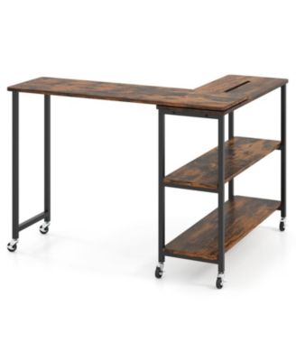 360-Degree Rotating Sofa Side Table with Wheels and Storage, 40-60 in