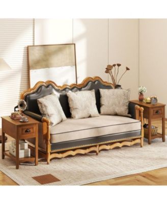 Set of 2 Retro Narrow End Tables with Drawer and Open Shelf