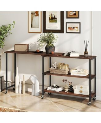 360-Degree Rotating Sofa Side Table with Wheels and Storage, 40-60 in