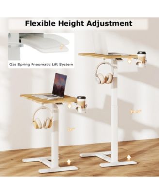 Height Adjustable Mobile Overbed Bedside Table with Cup Holder