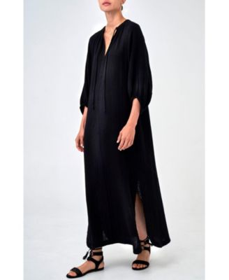 Women's Ocean+Main Avery Long Tie Neck Dress Gauze Caftan