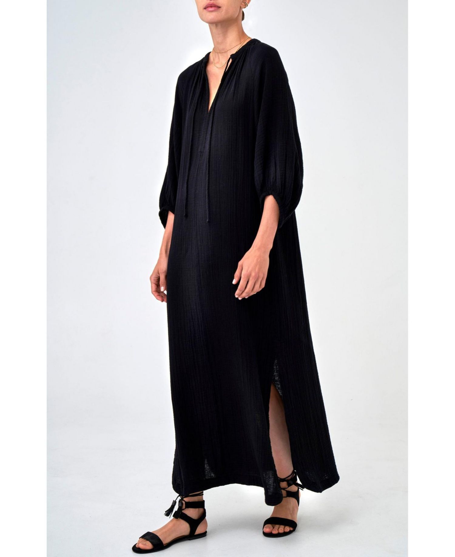 Women's Ocean+Main Avery Long Tie Neck Dress Gauze Caftan