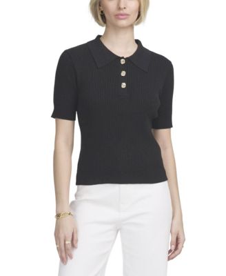 Women's Fine Gauge Ribbed Short Sleeve Henley