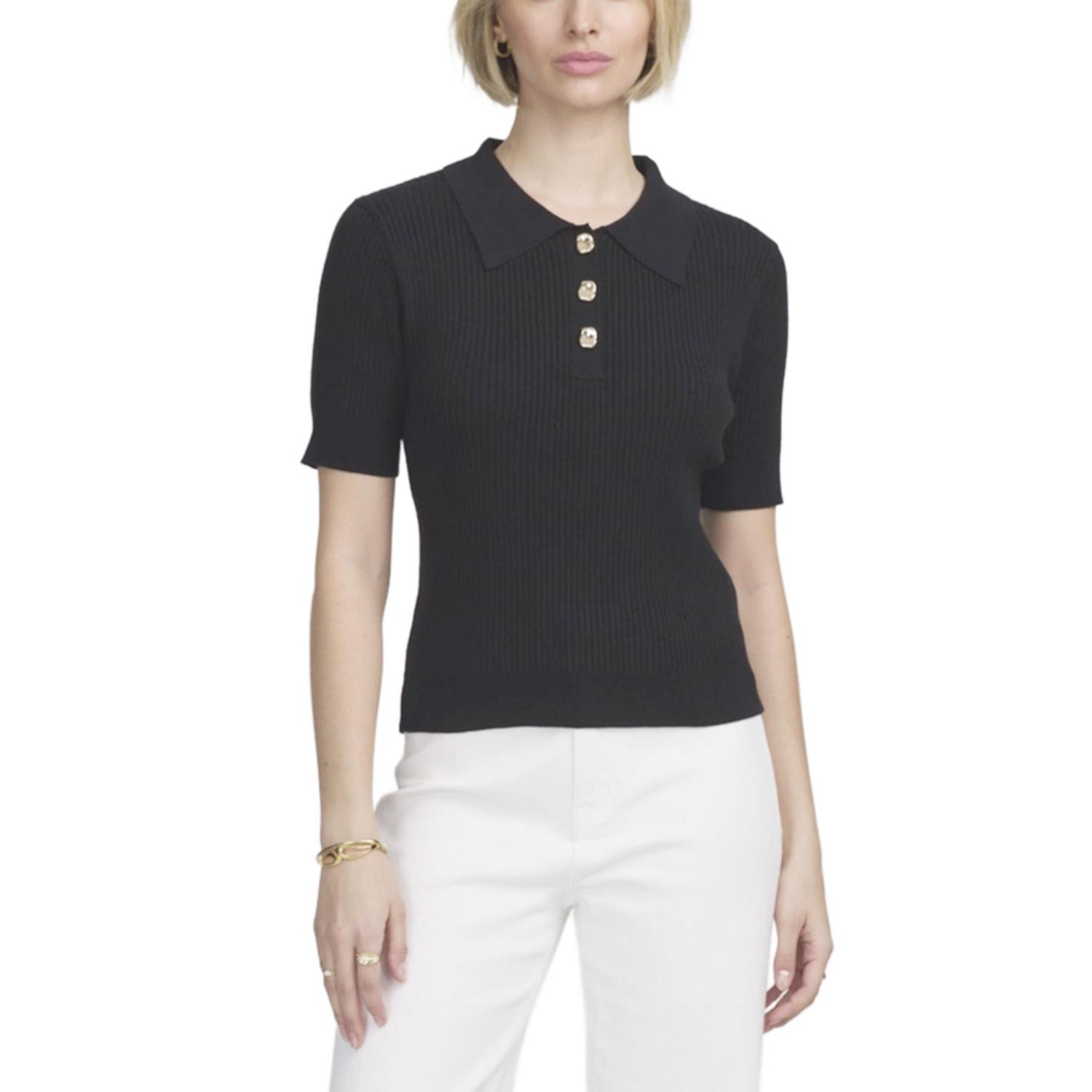 Women's Fine Gauge Ribbed Short Sleeve Henley