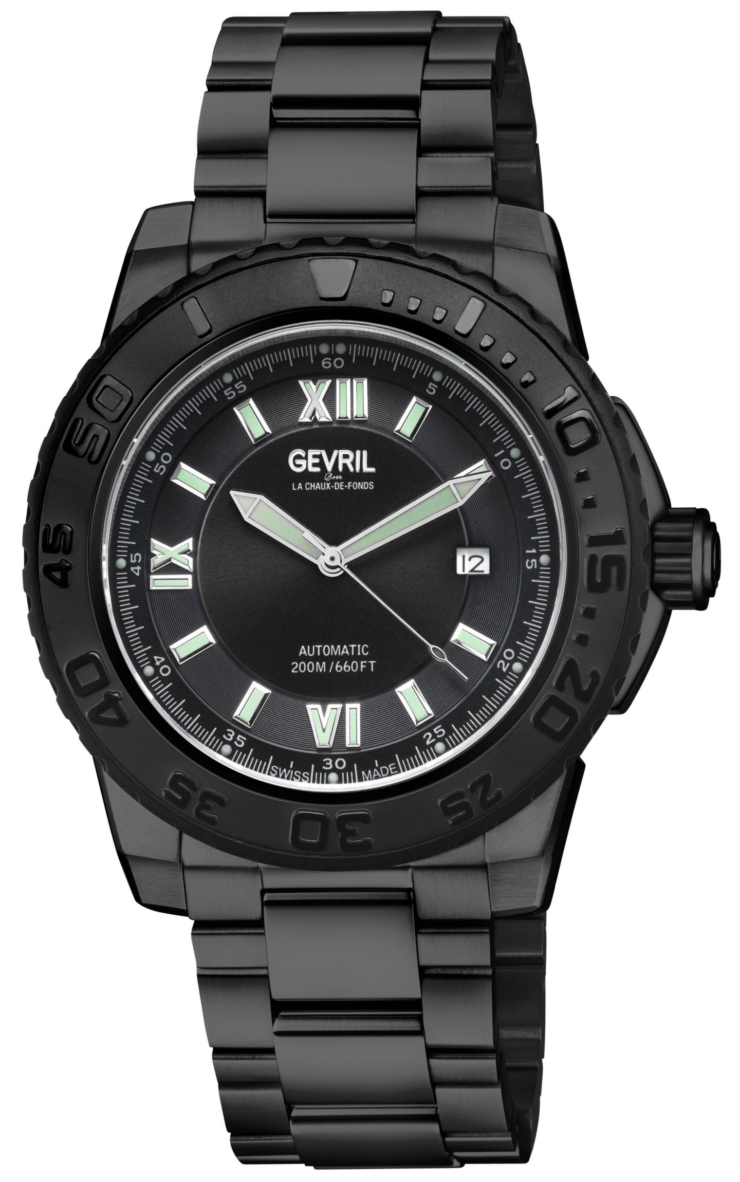 Мужские часы Gevril Seacloud Swiss Automatic IP Black Bracelet Watch — фото 1
