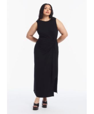 Women's Plus Size Sleeveless Side-Tie Knit Midi Dress