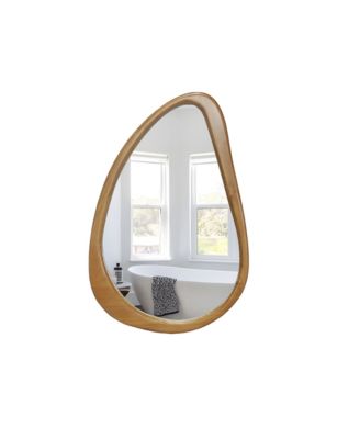 Modern Irregular Teardrop Wooden Wall Mirror, 29.92"x20.08" for Bathroom Bedroom Living Room