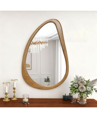 Modern Irregular Teardrop Wooden Wall Mirror, 29.92"x20.08" for Bathroom Bedroom Living Room